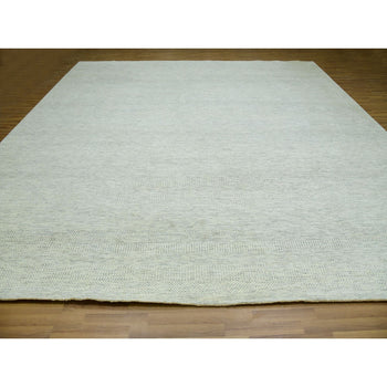 14'X14' Eggnog White Hand Knotted Modern Grass Design Wool Square Rug