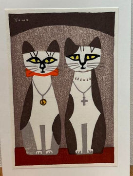 Tomoo Inagaki "Cat on a Pendant" Woodblock print by Takeyoshido, signed