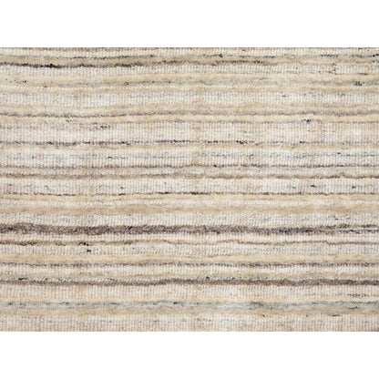 2'6"X9'8" Beige Hand Loomed Organic Wool Modern Runner Oriental Rug