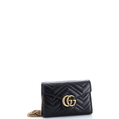 Gucci Gg Marmont Chain Wallet Matelasse Leather Mini