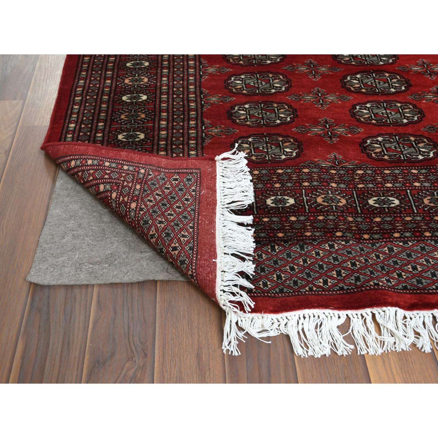 5'1"X7'9" Red Hand Knotted Super Bokara 250 Kpsi Silky Wool Rug