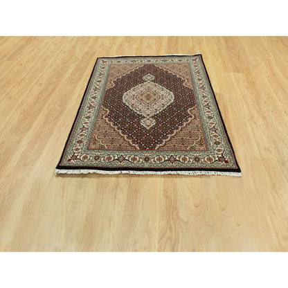4'X6' Rich Black Tebraz Mahi 250 Kpsi Wool Hand Knotted Rug