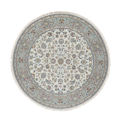8'X8' Pearl White, 250 Kpsi, Nain, Wool And Silk, Hand Knotted, Round Rug