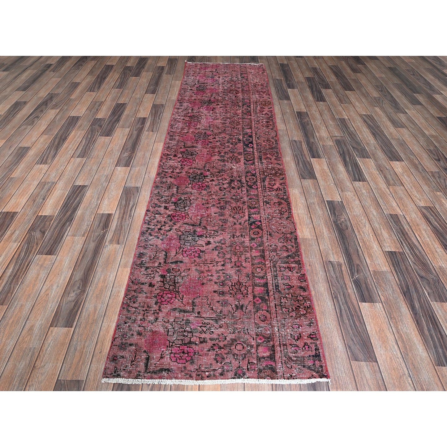 2'6"X9'3" Pink Overdyed Vintage Zoroastrian Hand Knotted Wool Runner Rug