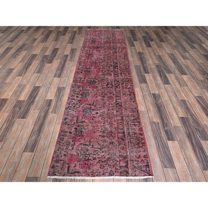 2'6"X9'3" Pink Overdyed Vintage Zoroastrian Hand Knotted Wool Runner Rug