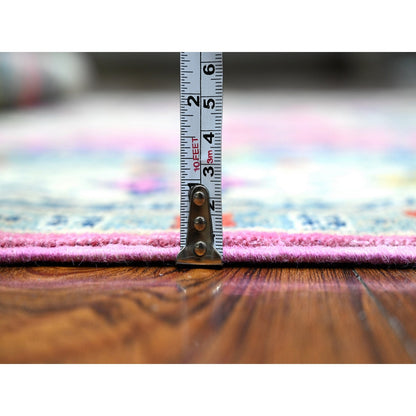 5'X6'9" Thulian Pink Colorful And Vibrant Fusion Kazak Oriental Rug