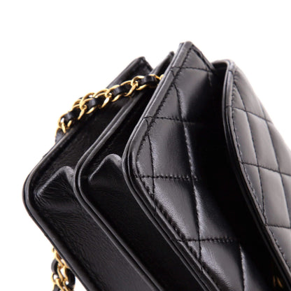 Chanel Cc Accordion Round Flap Phone Holder Quilted Lambskin