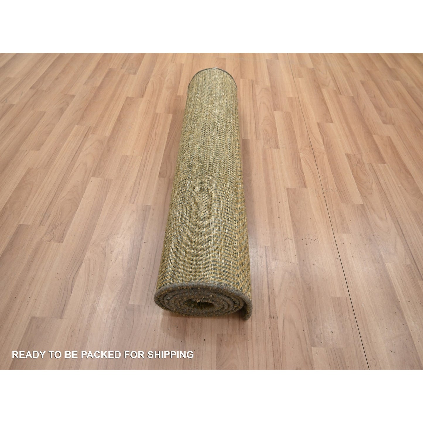 2'8"X8' Almond Brown Hand Knotted Grass Design Wool And Silk Runner Rug