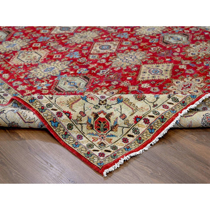 9'X12' Red Hand Knotted Pure Wool Karajeh Design Oriental Rug