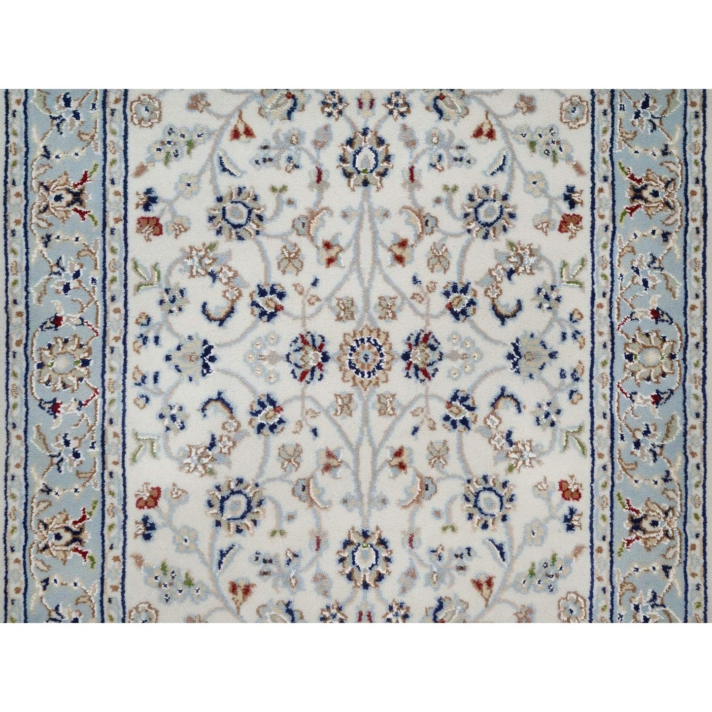 2'9"x10' Ivory Nain with Floral Design Hand Knotted Wool & Silk Runner Rug