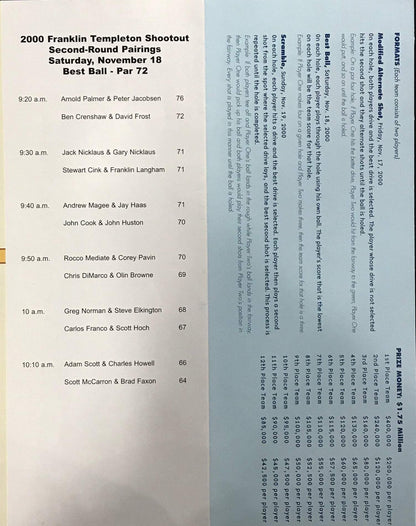 Jack Nicklaus Autographed 2000 Franklin Templeton Shootout Pamphlet