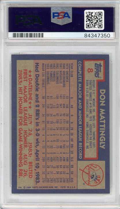 Don Mattingly Autographed 1984 Topps Rookie Card #8 (Psa Auto Gm Mt 10)