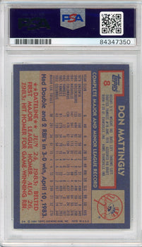 Don Mattingly Autographed 1984 Topps Rookie Card #8 (Psa Auto Gm Mt 10)