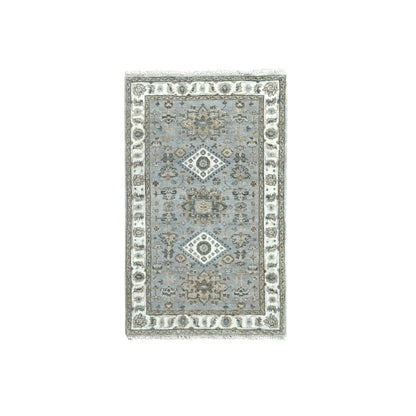 3'1"X5' Misty Gray Hand Knotted Karjihooz Design Wool Oriental Rug