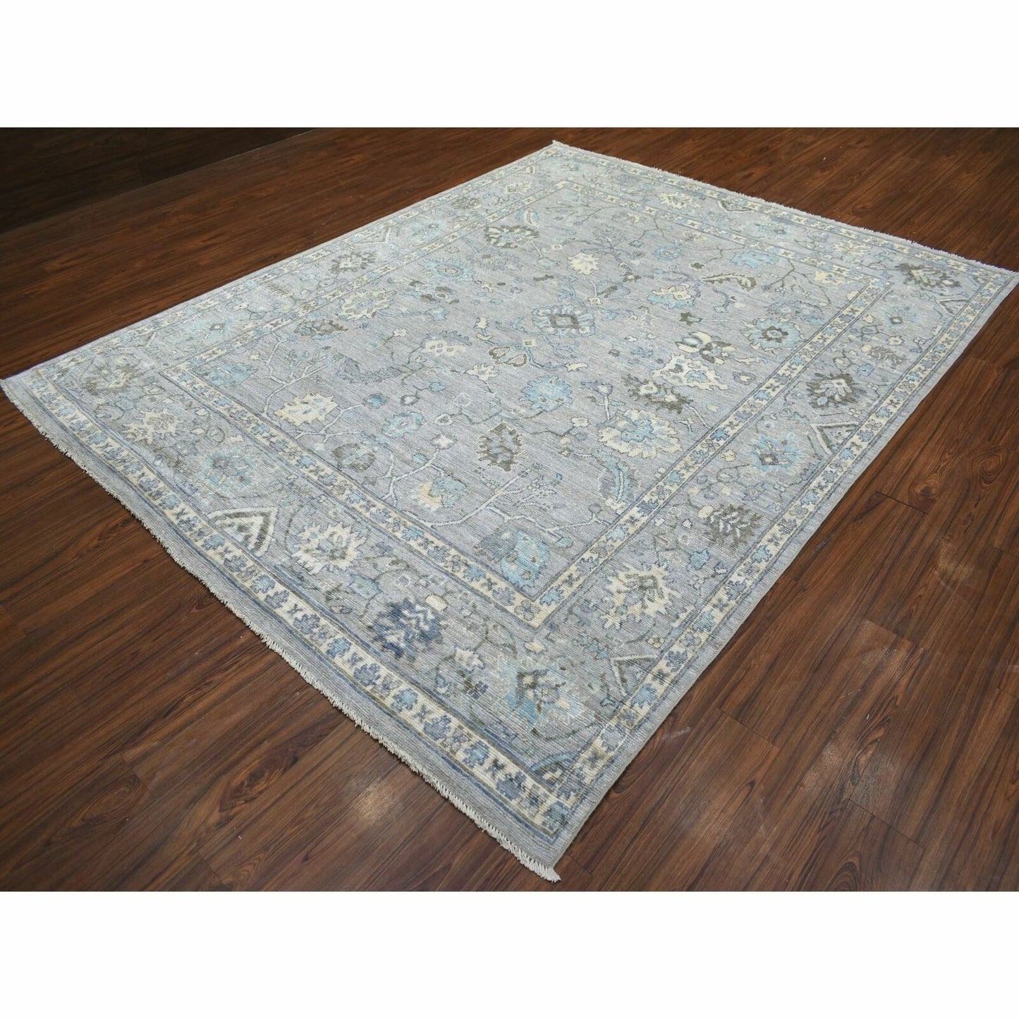 8'1"X10'4" Gray Angora Oushak All Over Motifs Wool Hand Knotted Rug