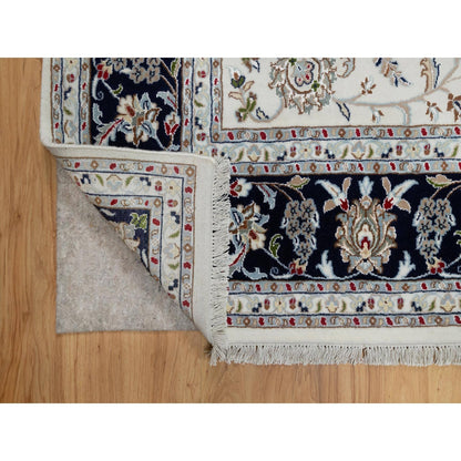 7'10"X10' White Hand Knotted Nain With Flower Design Wool And Silk Rug