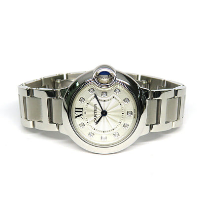 Cartier Baron Blue Sm 11P Diamond We902073 Silver Ladies Used Watch #21125