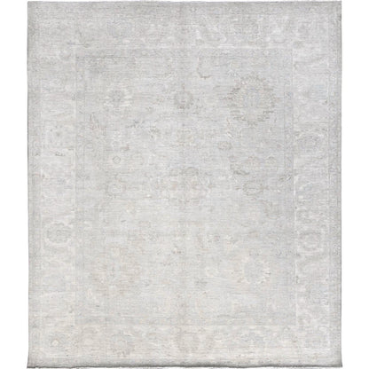8'X9'10" Cloud Gray White Wash Peshawar Hand Knotted 100% Wool Oriental Rug