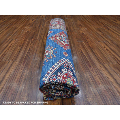 8'X8' Medium Blue Super Kazak Medallions Wool Hand Knotted Oriental Rug