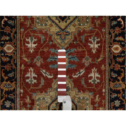 2'6"X7'9" Ruby Red Hand Spun Wool Heris Revival Hand Knotted Runner Rug