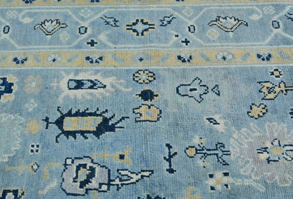 Blue Kazak Oushak Handmade Rug 4X5 Ft Floral