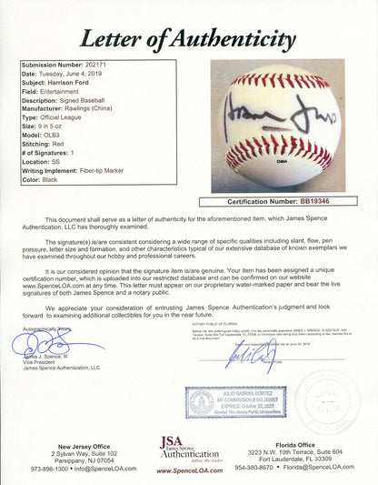 Harrison Ford Signed Official League Baseball