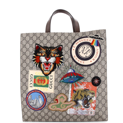Gucci Courrier Convertible Soft Open Tote Gg Coated Canvas With Applique North