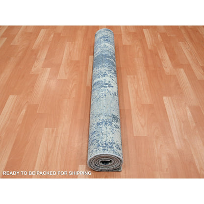4'1"X6'2" Light Blue Hand Knotted Abstract Design Pure Silk And Wool Rug