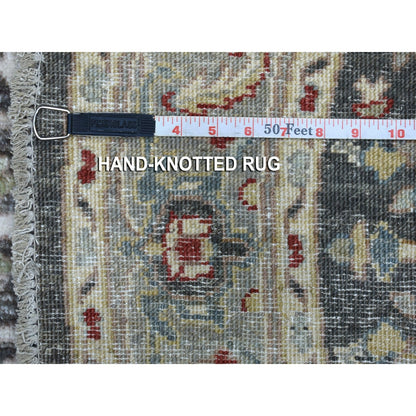 4'X4' Gray Peshawar With Heriz Design Shiny Wool Round Hand Knotted Rug