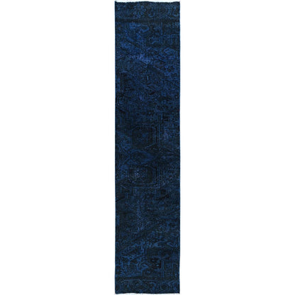 2'6"X11' Yale Blue Overdyed Old Zoroastrian Hand Knotted Wool Runner Rug