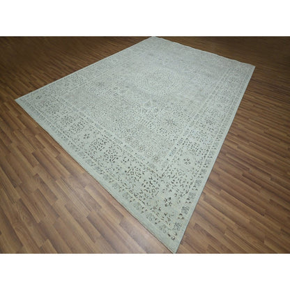 9'1"X12' Beau Blue Pre Historic Mamluk Design Hand Knotted Pure Wool Rug