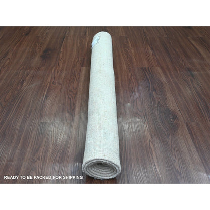 3'3"X5' White Pure Wool Angora Oushak All Over Pattern Hand Knotted Rug