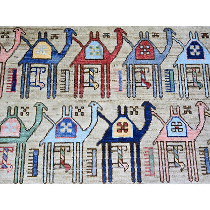 8'2"X9'9" Beige Anatolian Village Inspired Wool Hand Knotted Rug