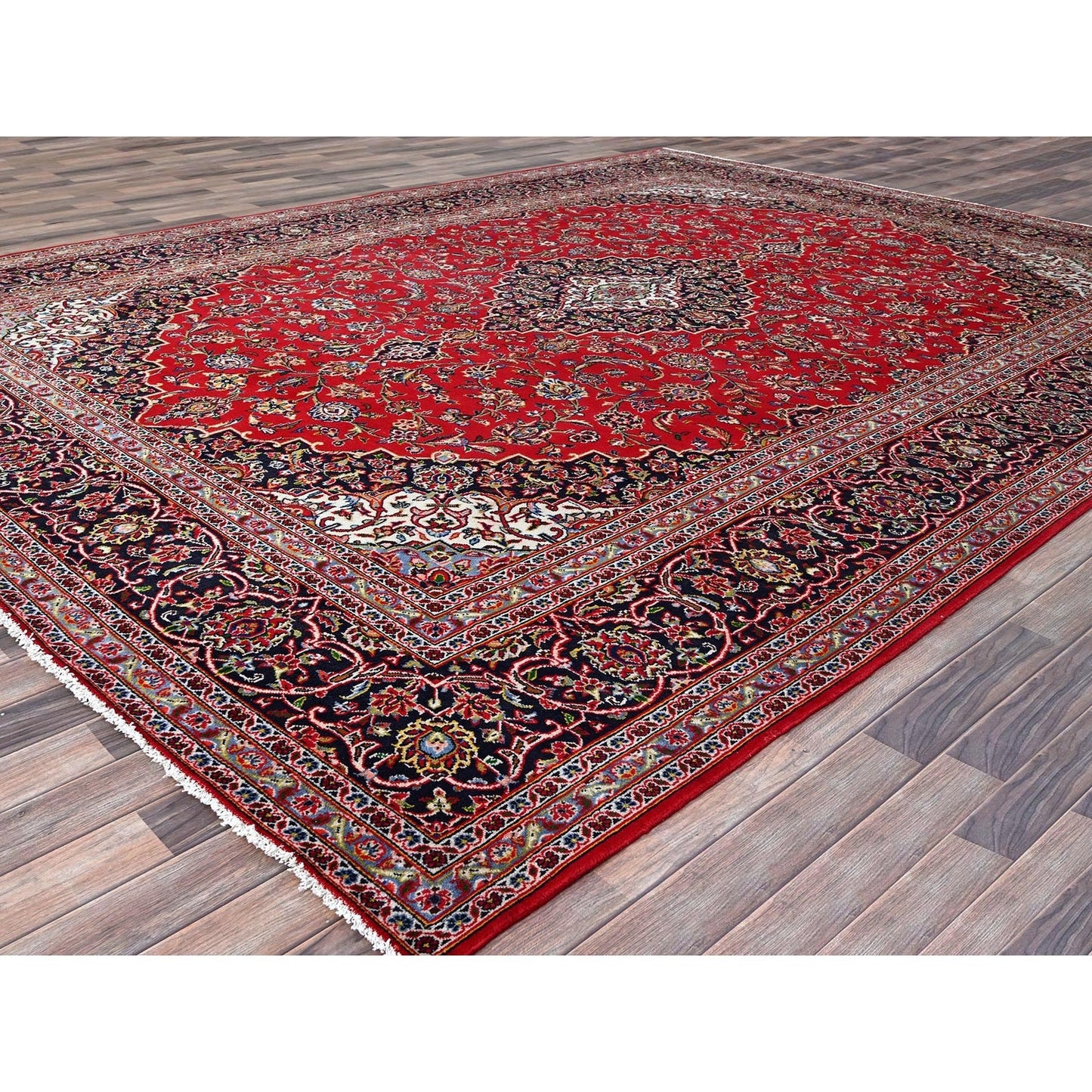 9'10"X13'1" Ketchup Red Hand Knotted Wool Vintage Kishoon Full Pile Rug