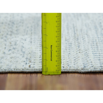 2'6"X6'1" Pale Smoke Gray Undyed Shiny Wool Hand Knotted Grass Runner Rug
