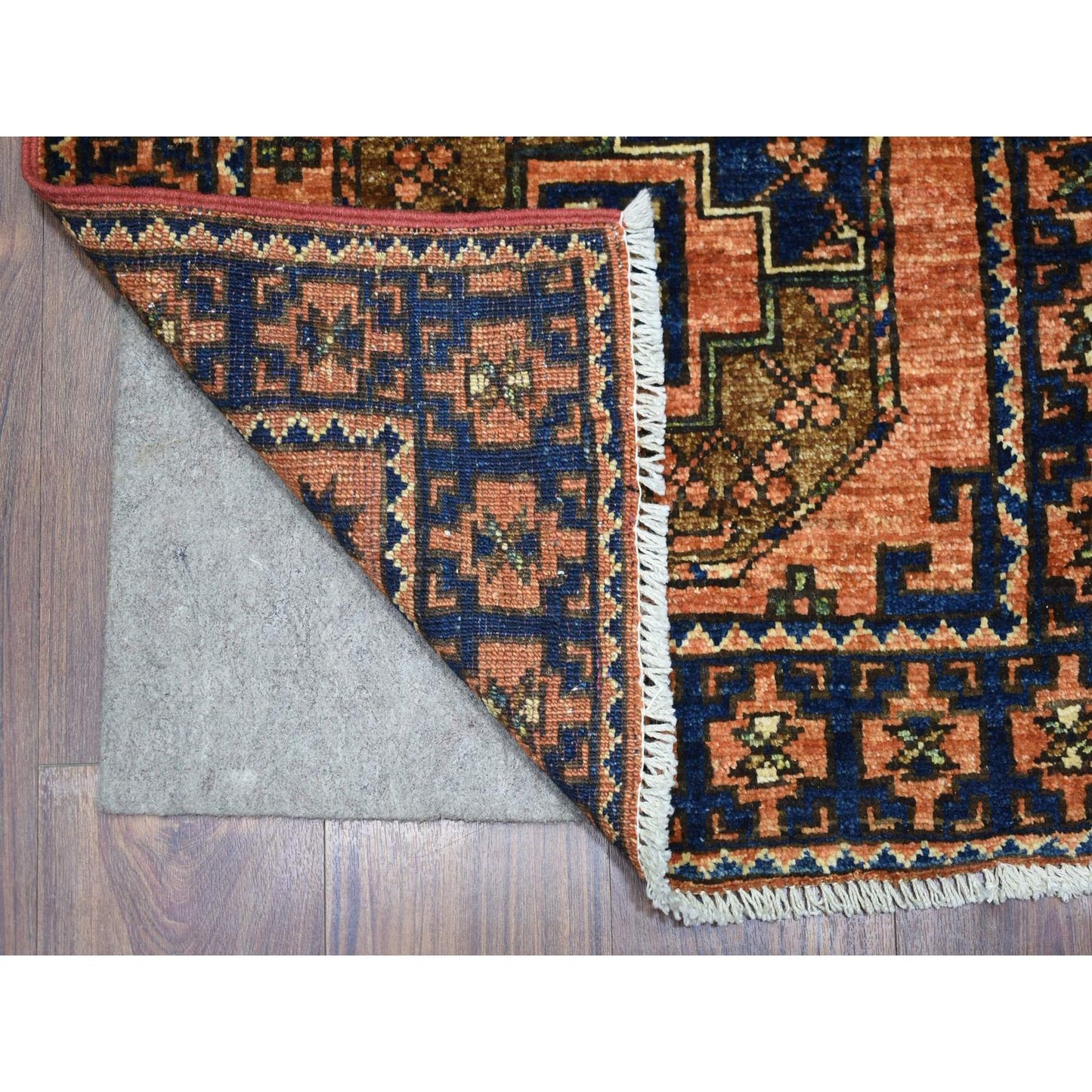 2'1"X3' Orange Afghan Ersari With Elephant Feet Desgin Wool Oriental Rug