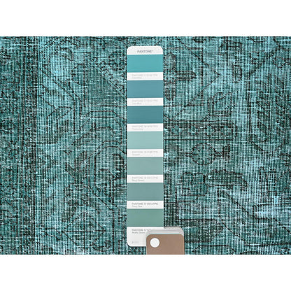 2'4"X10'2" Green Overdyed Vintage Zoroastrian Hand Knotted Wool Runner Rug