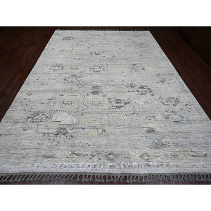 9'X12'1" Gray Moroccan Weave Elephant Feet Design Hand Knotted Wool Rug