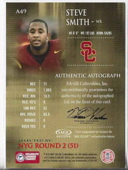 Steve Smith 2007 Sage Autograph Card #A49