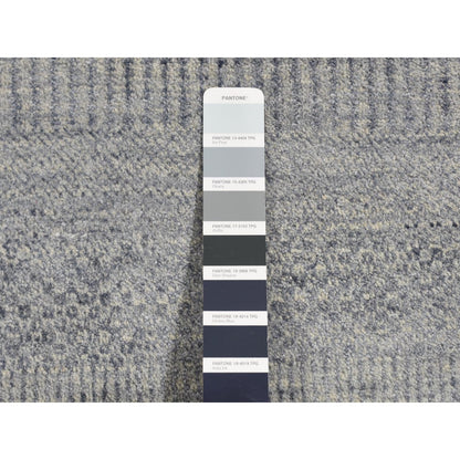 5'10"X5'10" Gray Wool And Silk Grass Design Hand Knotted Round Rug