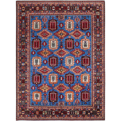 10'1"X13'4" Blue Afghan Caucasian Design Revival Hand Knotted Soft Wool Rug