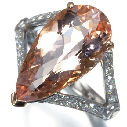 Pear-Shaped Morganite 6.54Ct Diamond 0.60Ct Ring 18K 750 Rose Gold/Wg