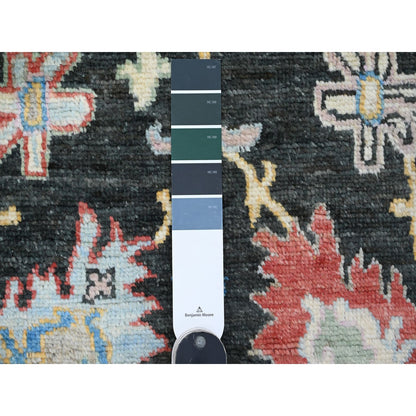 2'10"X9'8" Black Angora Oushak Leaf Design Hand Knotted Wool Runner Rug