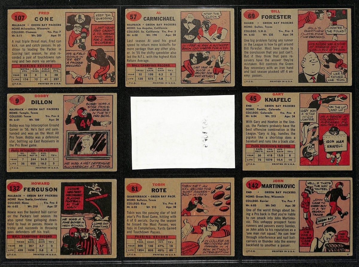 1957 Topps Football Cards Green Bay Packers Partial Team Set (10/12) 200308