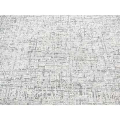 9'2"X12'3" Gray The Matrix Design Silk And Wool Hand Knotted Rug
