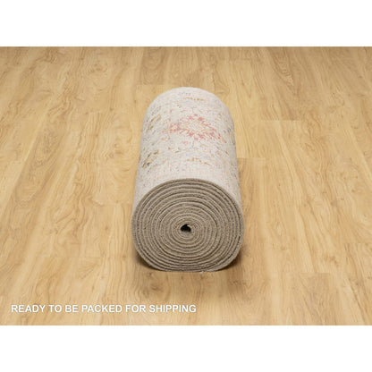 2'7"X26' Beige The Sunset Rosettes Wool And Silk Hand Knotted Runner Rug
