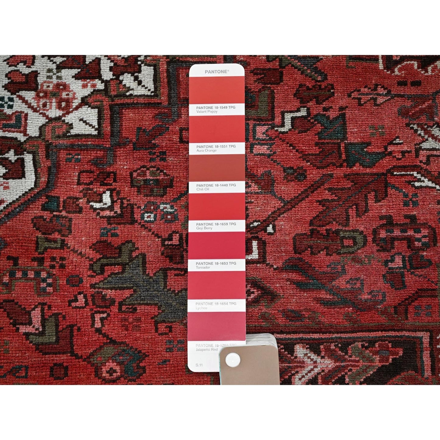 8'1"X10'8" Blush Red Vintage Zoroastrian Heris Pure Wool Hand Knotted Rug