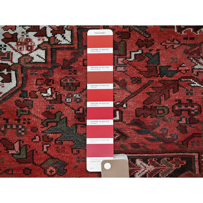 8'1"X10'8" Blush Red Vintage Zoroastrian Heris Pure Wool Hand Knotted Rug
