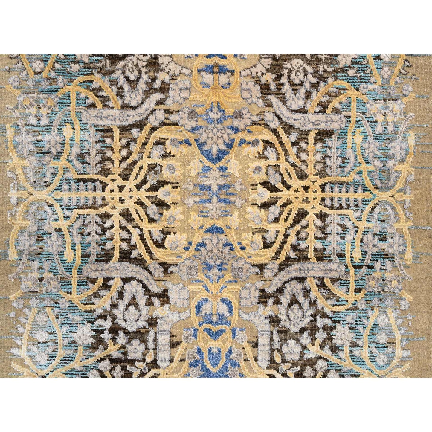 3'2"X5' Gold Brown Saroogh Silk With Wool Hand Knotted Rug