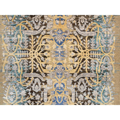 3'2"X5' Gold Brown Saroogh Silk With Wool Hand Knotted Rug